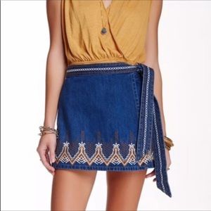Free People Jean Wrap Embroidered Skirt